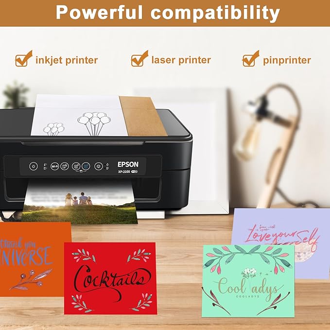 100 Packs 10 Assorted Colors Blank Flat Cards and Envelopes 4 x 6 Heavyweight Single Panel Cardstock and A4 Envelopes Printable Self Seal for Graduations, Wedding Invitations, Thank You Cards