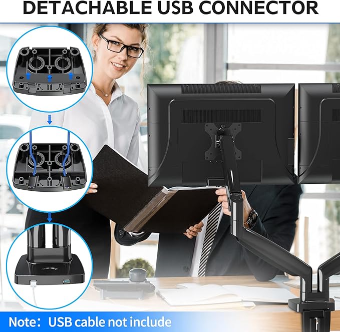 MOUNTUP Dual Monitor Mount for 2 Max 35 inch Ultrawide Screens, Hold 6.6-30.9lbs, Full Motion Gas Spring Monitor Desk Arm, Heavy Duty Dual Monitor Stand for Desk, VESA Bracket with Clamp/Grommet Base-DeskLoop Office