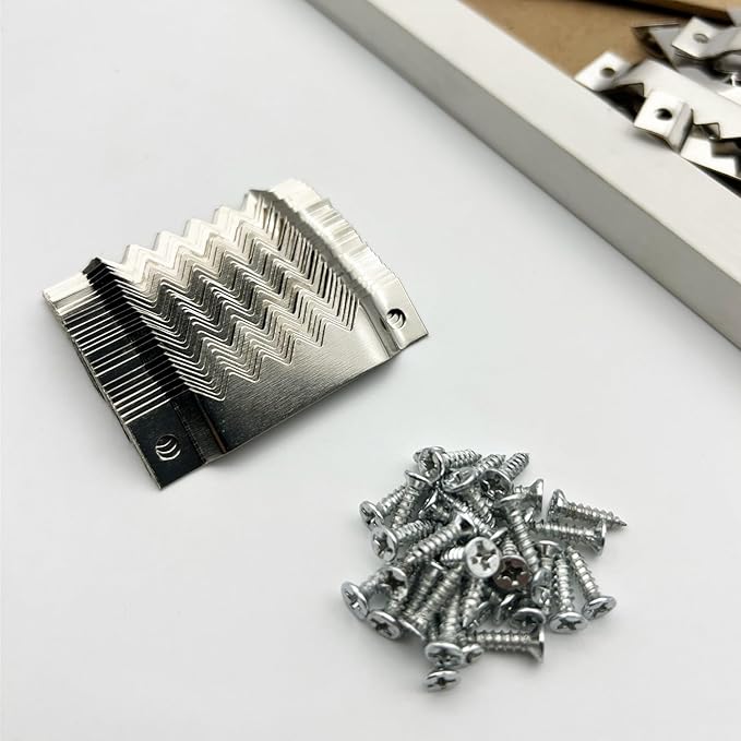 50 Pack Large Sawtooth Picture Hangers Steel Picture Hangers Picture Frames Hangers with Screws Picture Hang Solutions, for Hanging Clock Paintings Artwork Picture Frame Hook Photos (Silver)-DeskLoop Office