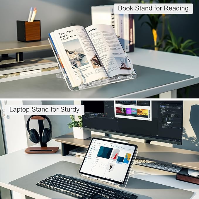 Acrylic Book Stand for Reading, Portable Book Holder for Desk, Angle Adjustable - Image 3