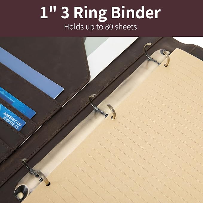 Geslun Genuine Leather 3 Ring Binder, 8.5 x 11 Letter Size Folio - Image 8
