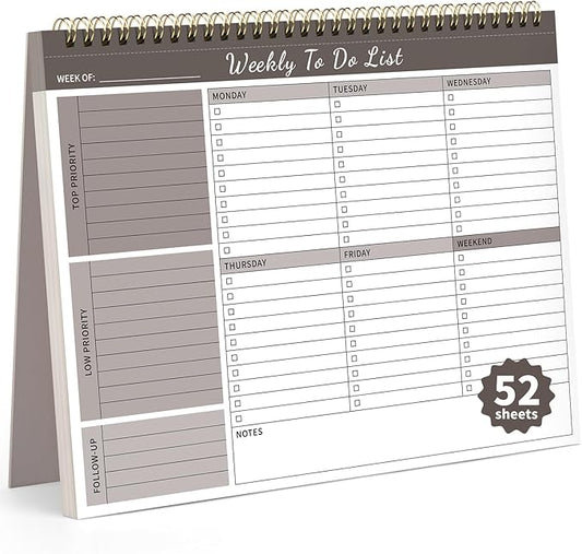 Weekly To Do List Notepad, 52 Undated Sheets （8.5"×11") Duplex-printed Weekly Planner Notepad For Work Home School Office Desk Accessories Supplies & Goal Setting Tasks - Brown-DeskLoop Office
