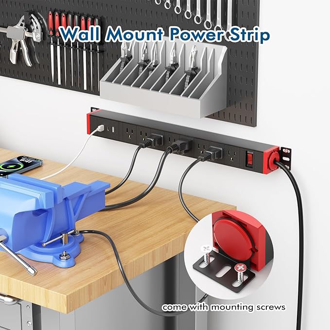 360° Rotating Mountable Power Strip with USB Ports, 8 Outlet Surge Protector Power Strips Wall Mount, Metal Heavy Duty Versatile Outlet with 6FT Power Cord,For Home Office Industrial Garage Commercial-DeskLoop Office