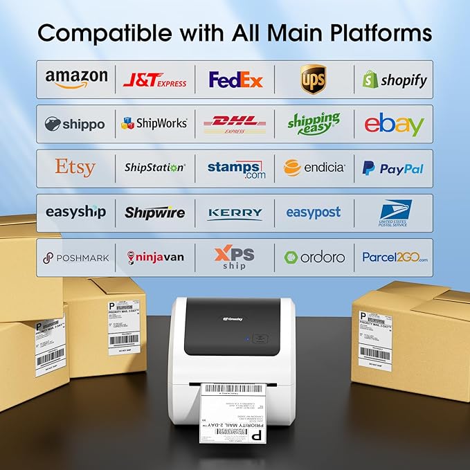 Bluetooth Shipping Label Printer 4x6 - D520BT Bluetooth Thermal Label Printer for Small Business， Shipping Packages, Compatible with USPS, Shopify, Amazon-DeskLoop Office