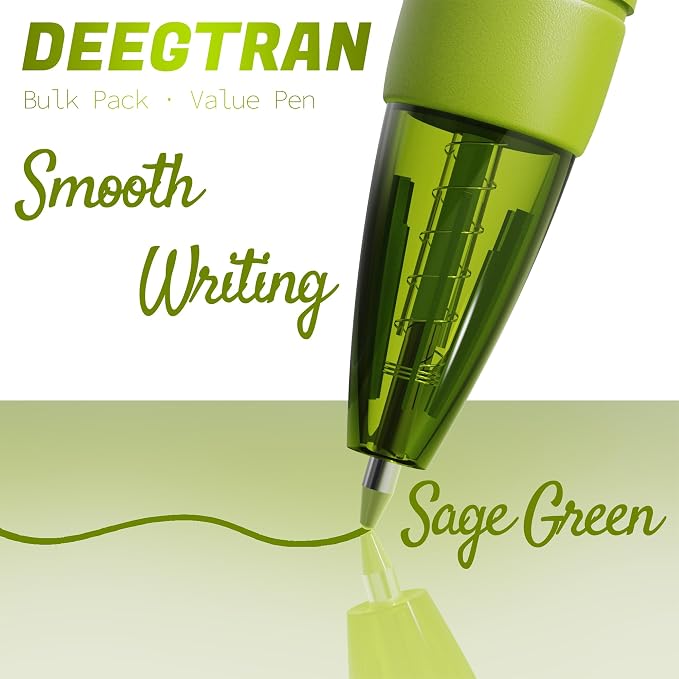 deegtran Pens Bulk, 30 Pack No Bleed Sage Green Ink Click Pens - Image 3