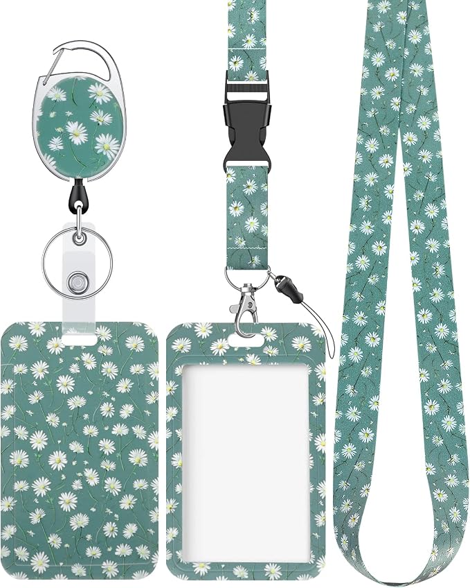 Uniclife Floral Sliding Badge Holder White Daisy Plastic Case by UnicLife