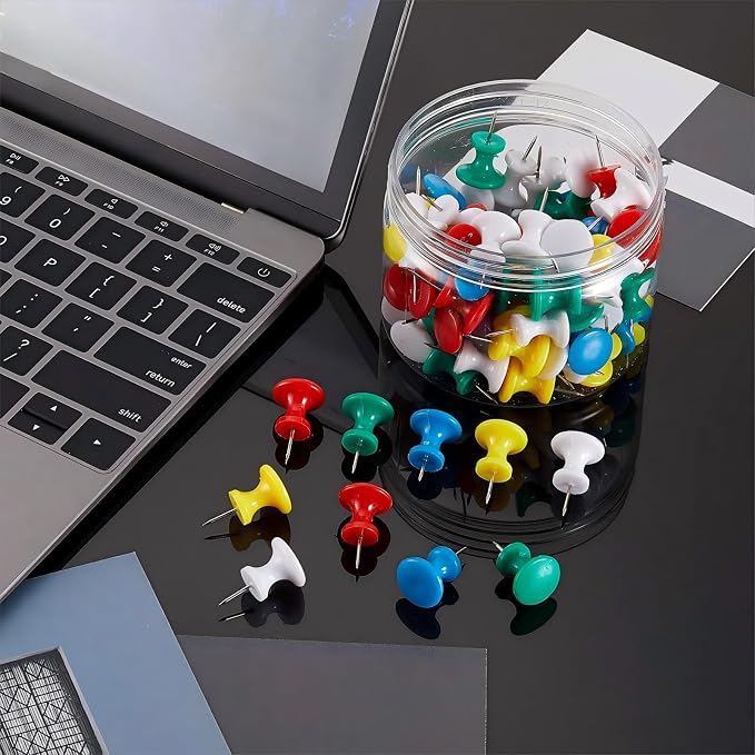 Outus 100 Pcs Giant Push Pins Large Thumb Tacks Plastic Heads 1 Inch Jumbo Push - Image 6