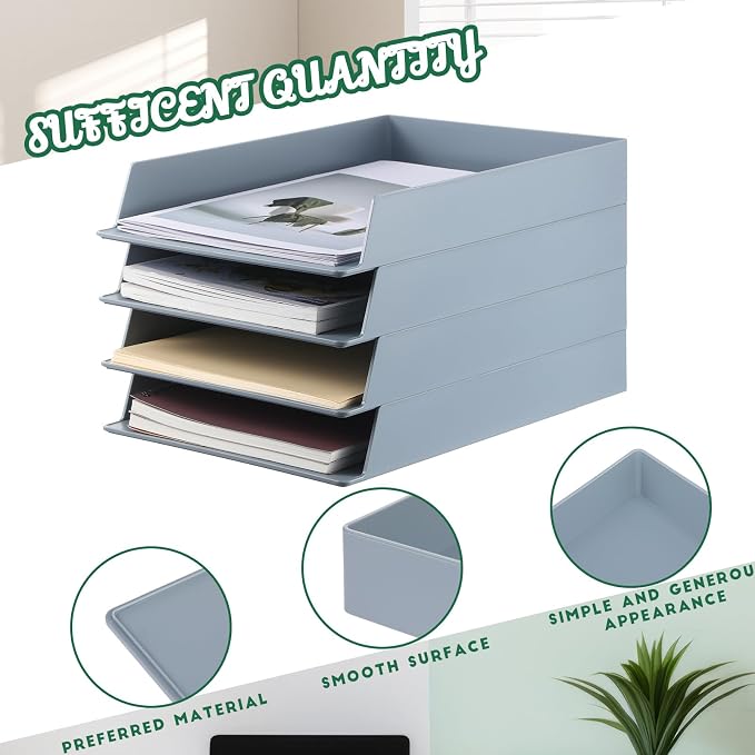 Wenqik 8 Pcs Stackable Paper Trays Rectangular Plastic Desk Holder Desktop - Image 4