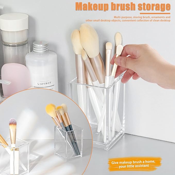 Cerpourt 3 Pack Clear Acrylic Makeup Brush Holder, Acrylic Cosmetic Brushes - Image 2