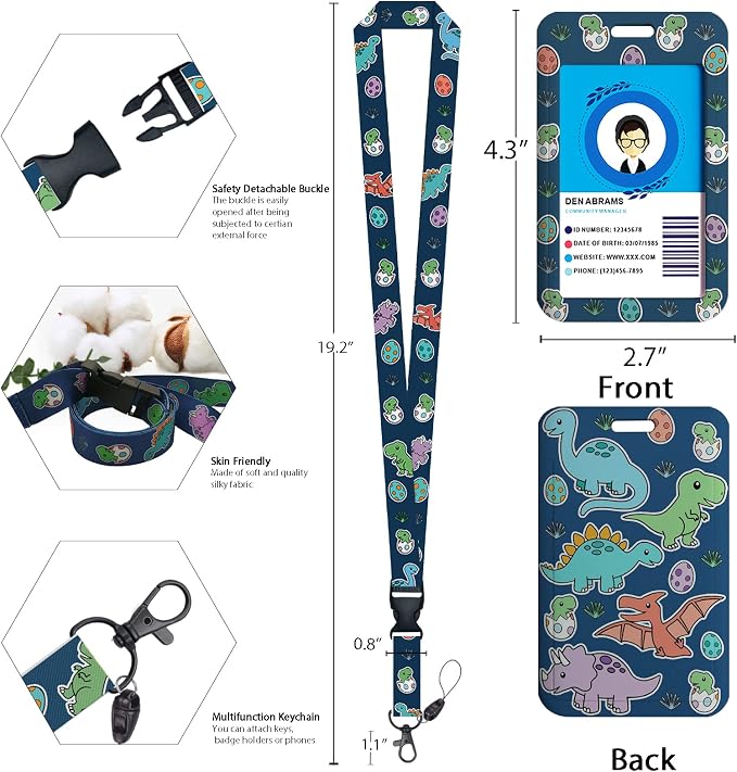 Cute Dinosaur Lanyards for Id Badges, Retractable ID Badge Holder - Image 4