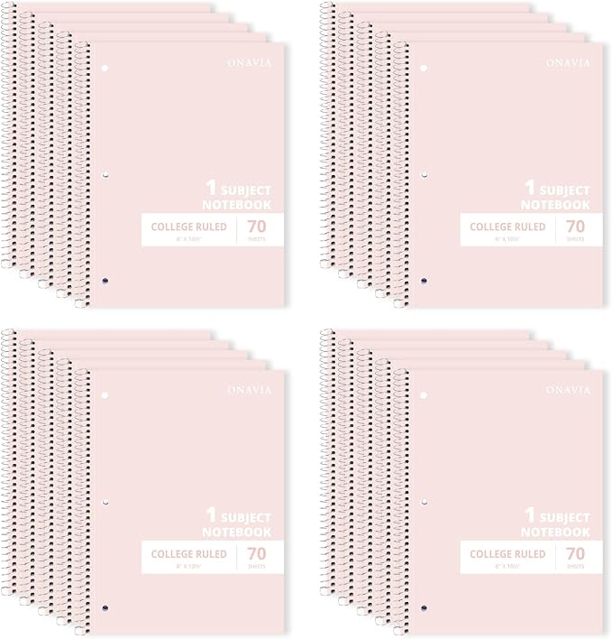 ONAVIA Pink 1 Subject Spiral Notebook College Ruled Bulk, 140 Pages | 70 Sheets by ONAVIA