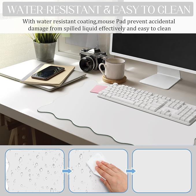 Hahafelt Scalloped Desk Mat Large Desk Pad Cute Coquette Table Mat Back to - Image 4