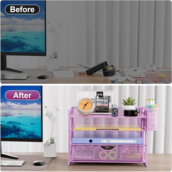 Marbrasse Desk Organizer and Accessories, 4-Tier Paper File Letter Tray - Image 2