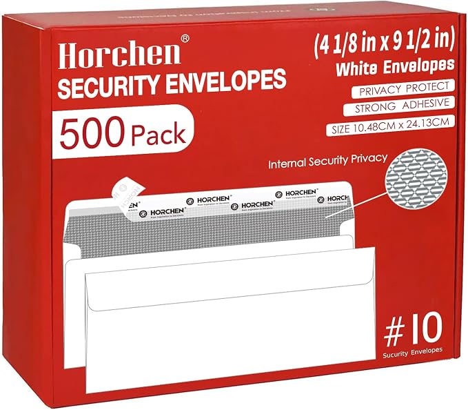 500 Count #10 Security Envelopes, Peel & Seal Windowless Business Envelopes by Horchen