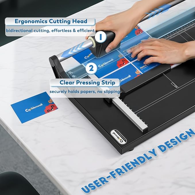 CGOLDENWALL A4 Rotary Paper Trimmer, 12 Sheets, w/Extra Blade & Gloves, for Cardstock Photo, Heavy Duty Paper Cutter for Offices Schools Crafts (14.9 Inch Cut Length)-DeskLoop Office