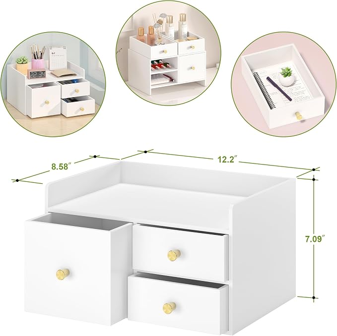 Bamboo Desk Organizer with Drawers Wooden Desktop Storage Drawers - Image 3