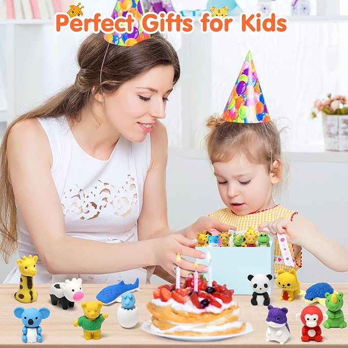 34 Pack Animal Pencil Erasers for Kids, 3D Mini Puzzle Take Apart Erasers, Desk Pets & Treasure Box Toys, Bulk Party Favors, Classroom Prizes, School Supplies, Gift for Boys & Girls-DeskLoop Office