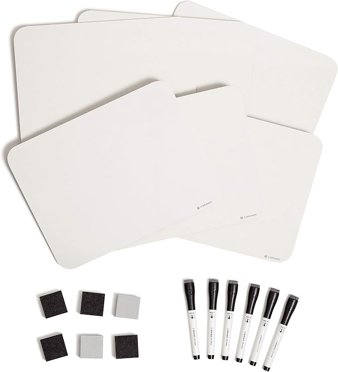 U Brands Dry Erase Lap Board Set, 12” x 9”, Small Whiteboard, Includes 6 by UBrands
