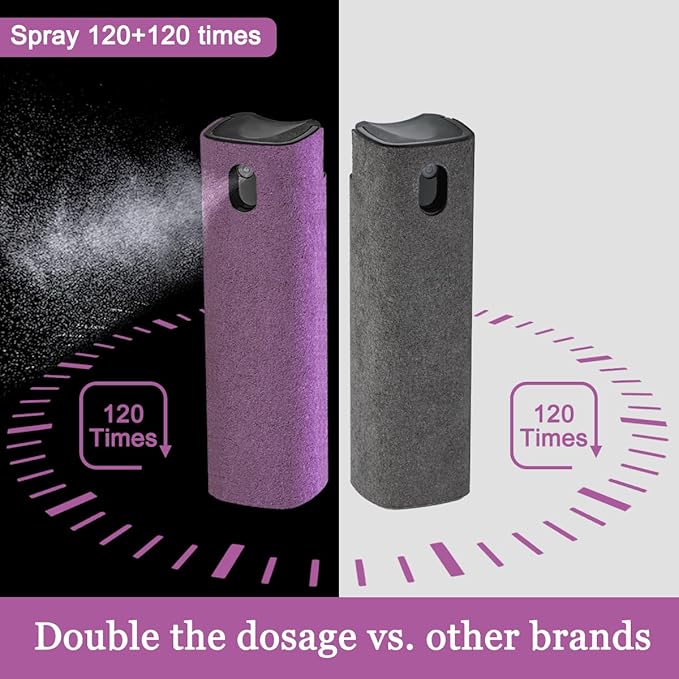 2Pcs Laptop Screen Monitor Cleaner Spray, walrfid Portable Phone Touchscreen and Car Screen Cleaning Kit for Cell Phones, Tablet, PC, Computer, iPhone, iPad, MacBook Pro - Grey and Purple-DeskLoop Office