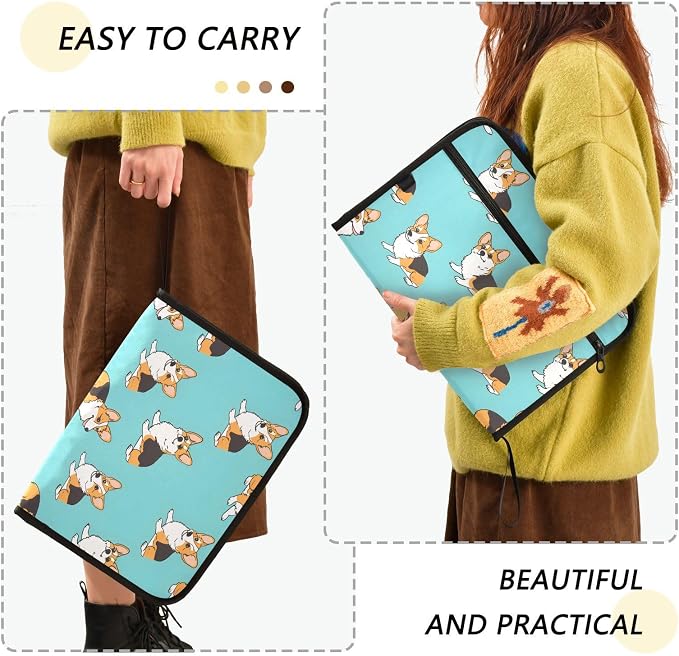 Expanding File Folder Corgis Dog Blue Accordion File Organizer 13 Pockets - Image 2