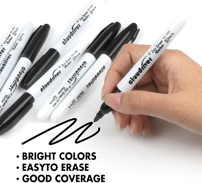 cloudriver Fine Tip Dry Erase Markers Black, 60 Pack Black Whiteboard Markers - Image 3