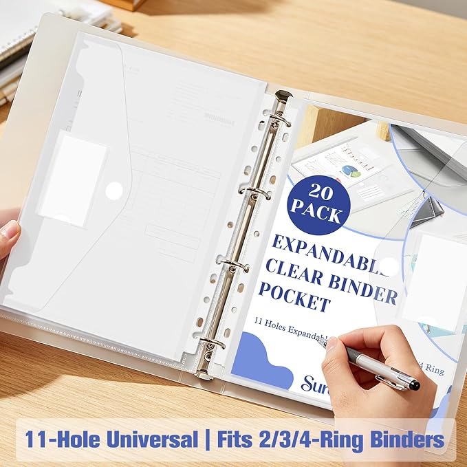 20 Pack Clear Expandable Binder Pockets - Image 5