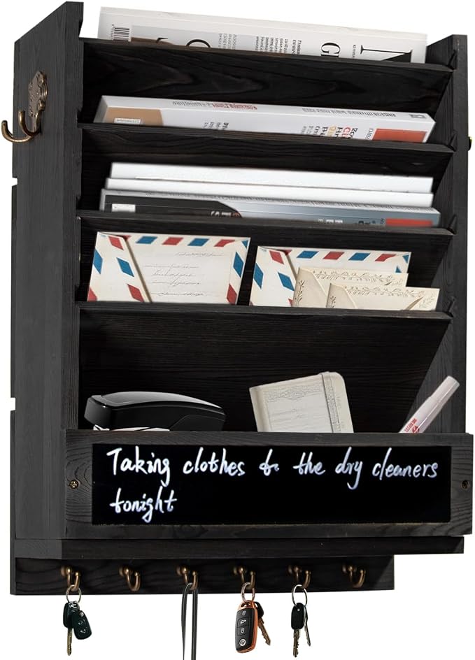 Rustic wall mail organizer, Key and Mail File Holder by Unknown