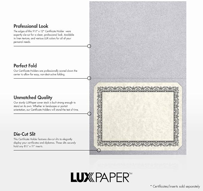 LUXPaper 9.5" x 12" Certificate Holders | Silver Metallic | 105lb. Cover | 250 - Image 2
