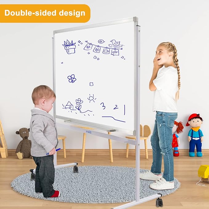 H-Qprobd Mobile Whiteboard 36"x24" Magnetic Dry Erase Board with Stand - Adjustable Height Double Side Rolling White Boards on Wheels for Home, Office & School-DeskLoop Office