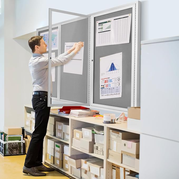 INNOVART Enclosed Bulletin Board 72” x 48”, Lockable Fabric Noticeboard - Image 9