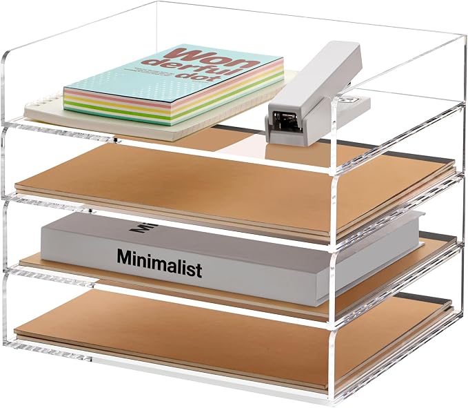 SANRUI Stackable 4-Tier Acrylic Desk Organizer, Space-Saving Document File by SANRUI