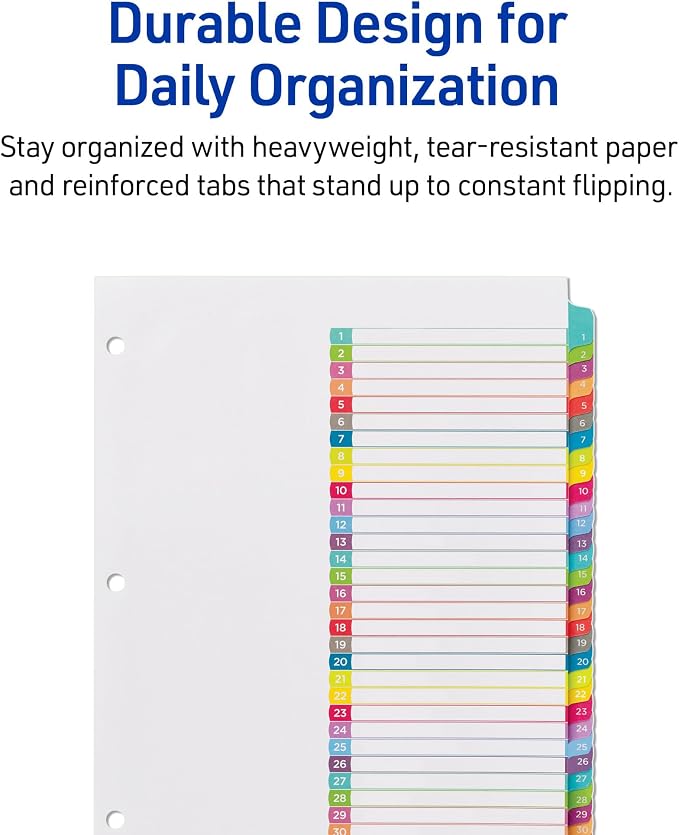 Avery 1-31 Dividers for 3 Ring Binders, 31 Tabs per Set, Customizable Table of - Image 5