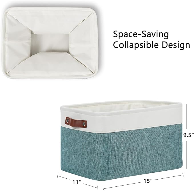 DULLEMELO Storage Baskets for Organizing,Rectangular Fabric Storage Bins with Handles for Office,Bedroom(3-Pack -15 inch X 11 inch X 9.5 inch, White&Dark Green)-DeskLoop Office