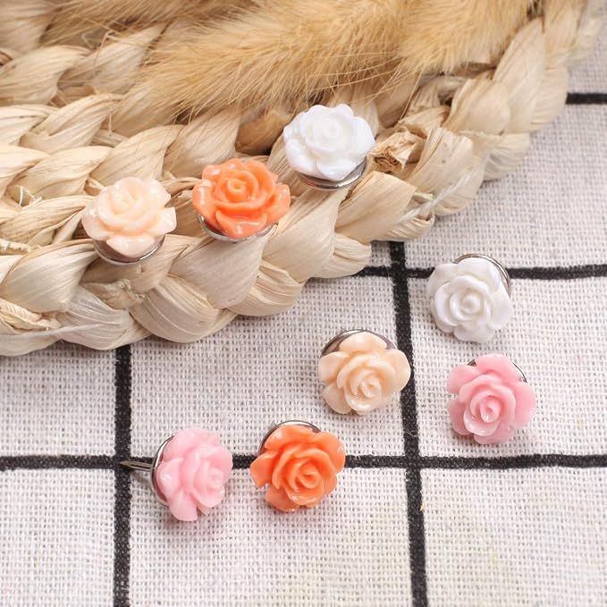 30 Pieces Rose Flower Pushpins Flower Thumb Tacks Decorative Floret Push Pins - Image 4