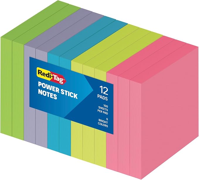 Redi-Tag Sticky Notes, Power Stick Notes, Adhesive Reminders, Strong Adhesive by Redi-Tag