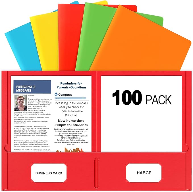 HABGP Two Pocket Folders, 100 Pack 2 Pocket Folders Fit Letter Size Paper by HABGP