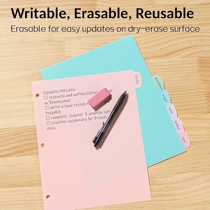Sooez 8 Tabs Long-Lasting Plastic Write & Erase Large Tabs Dividers - Image 3