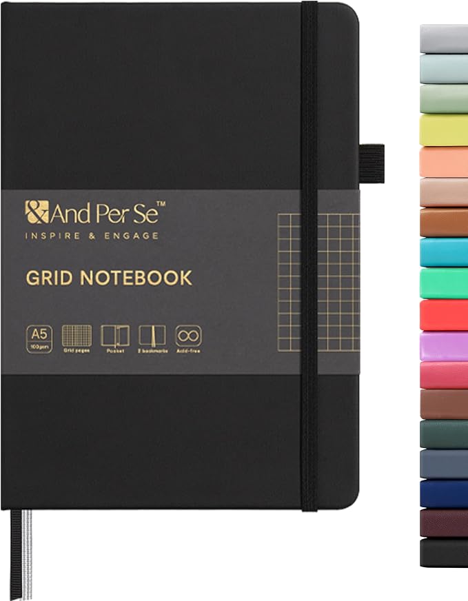 &And Per Se Graph Notebook, 5mm Grid, A5 Hardcover, 160 Pages 100gsm Thick Paper by AndPerSe