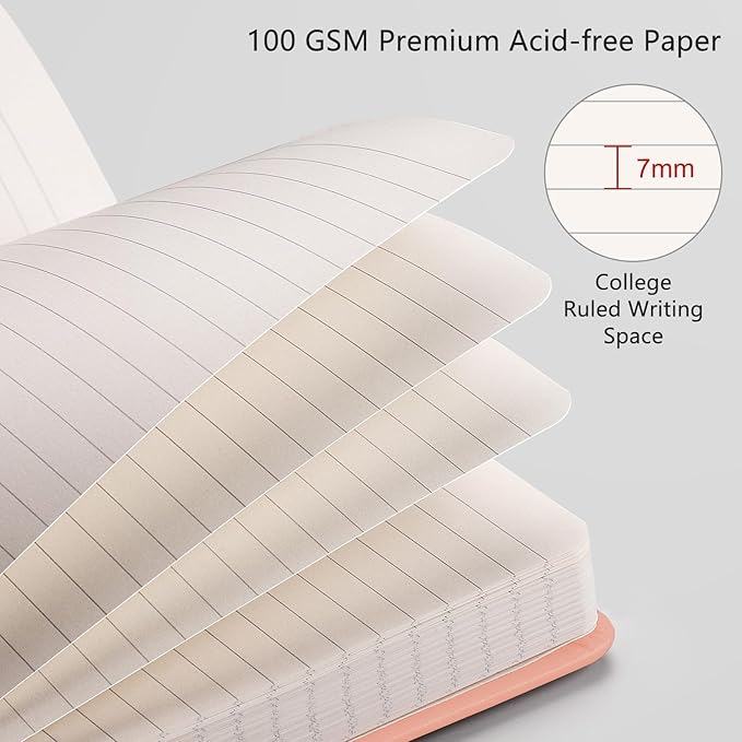 RETTACY Lined Journal Notebook, 2-Pack, 192 Numbered Pages per Pack, A5 Medium Size (5.7'' x 8.3''), for Men & Women, Writing, Work, Leather Hardcover, 100 GSM Thick Paper (Black & Pink)-DeskLoop Office