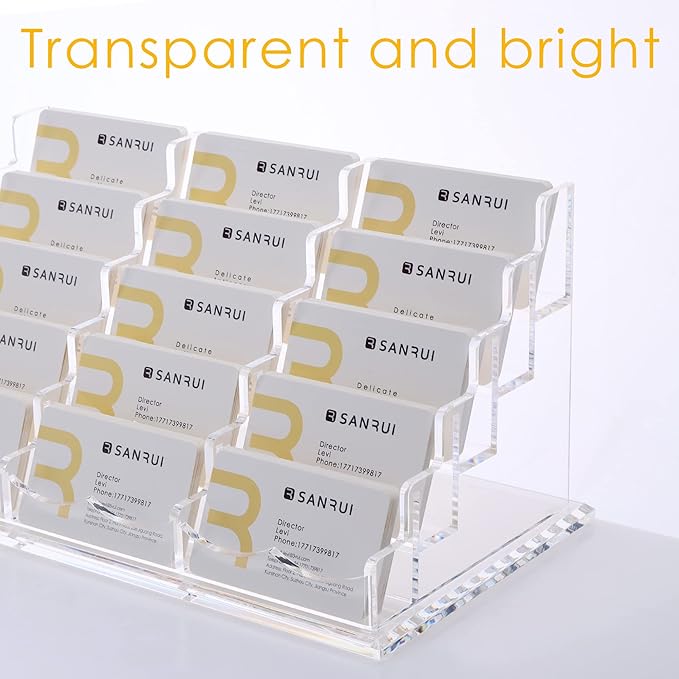 SANRUI Acrylic Multiple Business Card Holder Display for Desk , 15 Slots Business Card Stand , Clear Horizontal 5 Tier Business Card Holders, Holds 750-900 Cards-DeskLoop Office