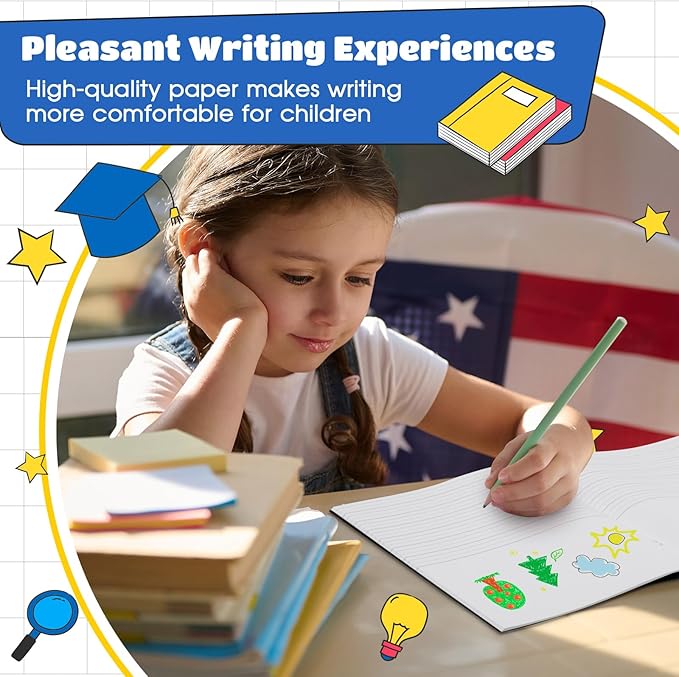 Henoyso 12 Pcs Primary Composition Notebook K-2 9 3/4 x 7 1/2 Inch Primary Journal, Back to School Supplies, Bulk Blank Writing Book for Kid to Write Draw Journal 60 Page Notebooks (Black)-DeskLoop Office