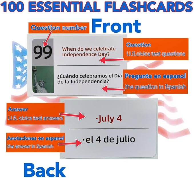 US Citizenship Flash Cards-100 Civics Test Flash Cards Bilingual Booklet Combo - Image 3