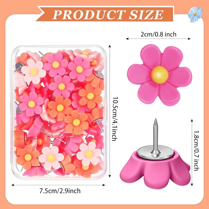 Sawysine 60 Pcs Cute Push Pins Decorative Push Pins Thumb Tacks Colorful Flower - Image 2