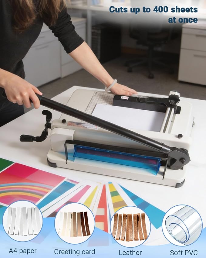 12-Inch Heavy Duty Guillotine Paper Cutter—Cuts 400 Sheets A4 Paper | Solid - Image 3
