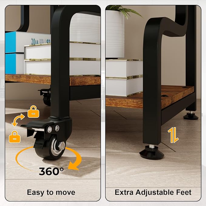 Natwind Stylish 3 Tier Printer Stand, Office Desk Side Storage Shelf, Retro | - Image 5