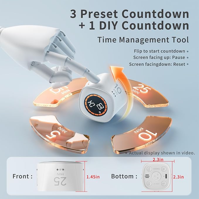 VEWINGL Cube Productivity Timer, 5/10/25/DIY Min Presets + Count-Up Mode - Image 2