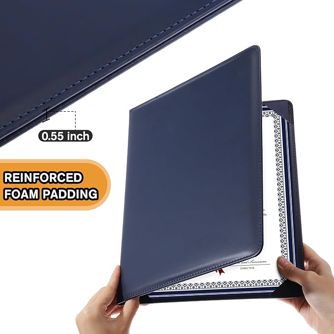 Tenare 10 Pcs Navy Blue Leather Certificate Holder 8.5 x 11 PU Phd Bachelor - Image 3