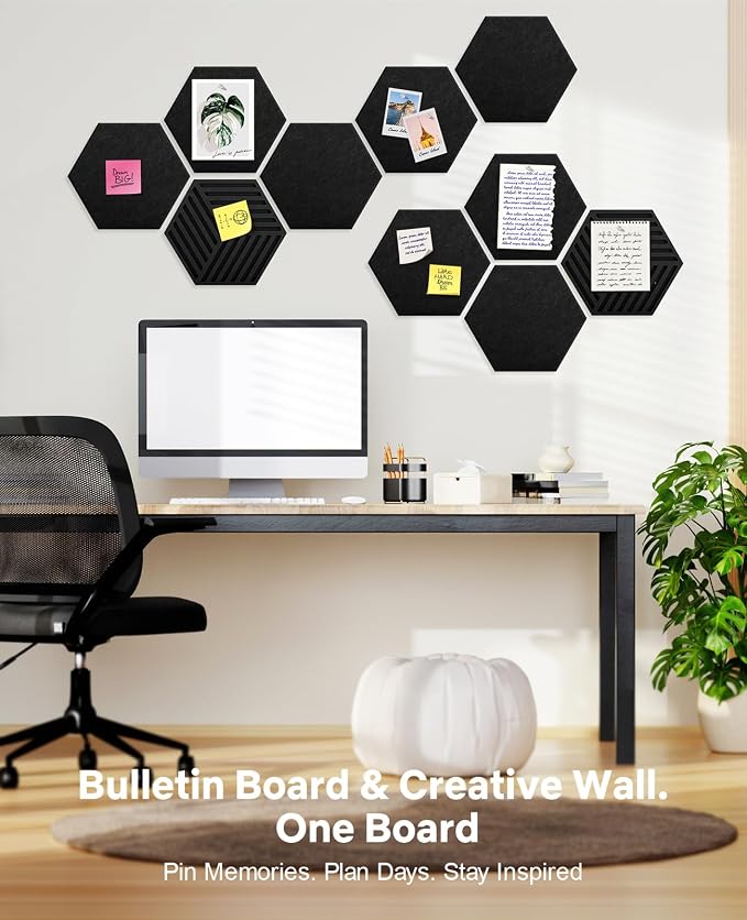 Hexagon Large Cork Bulletin Board Tiles, Peel and Stick Felt Wall Panels - Image 4