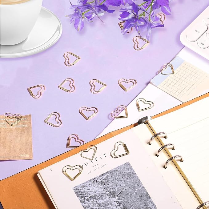 Adullpony Cute Metal Heart Paper Clips: Love Shape Gold Binder Paperclips Mini - Image 4