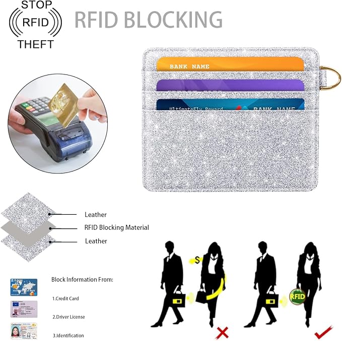 Slim Credit Card Holder Glitter Leather Small Wallet Women Thin Cards Holders - Image 4